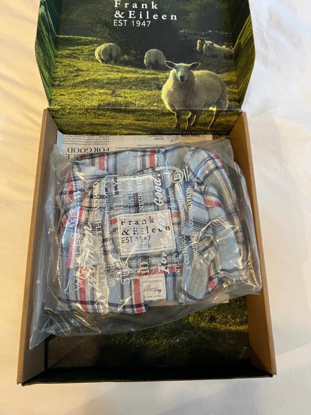 Frank & Eileen Mary Light Blue, Navy and Red Plaid Button-Down Linen Dress - Picture 4 of 6